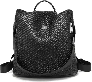 KingTo Anti-theft Backpack Purse for Women Waterproof Woven Leather Rucksack Casual Shoulder Bags