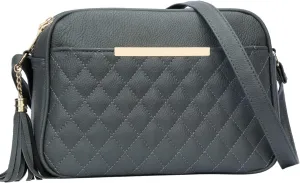 KKXIU Quilted Double Compartment Multiple Pocket Crossbody Bag for Women and Teen Girls Stylish Shoulder Purse with Tassel