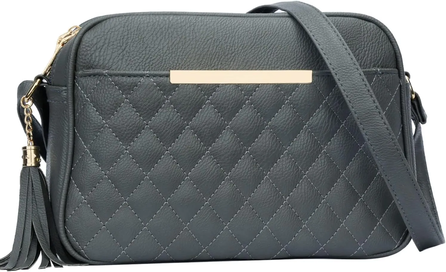 KKXIU Quilted Double Compartment Multiple Pocket Crossbody Bag for Women and Teen Girls Stylish Shoulder Purse with Tassel