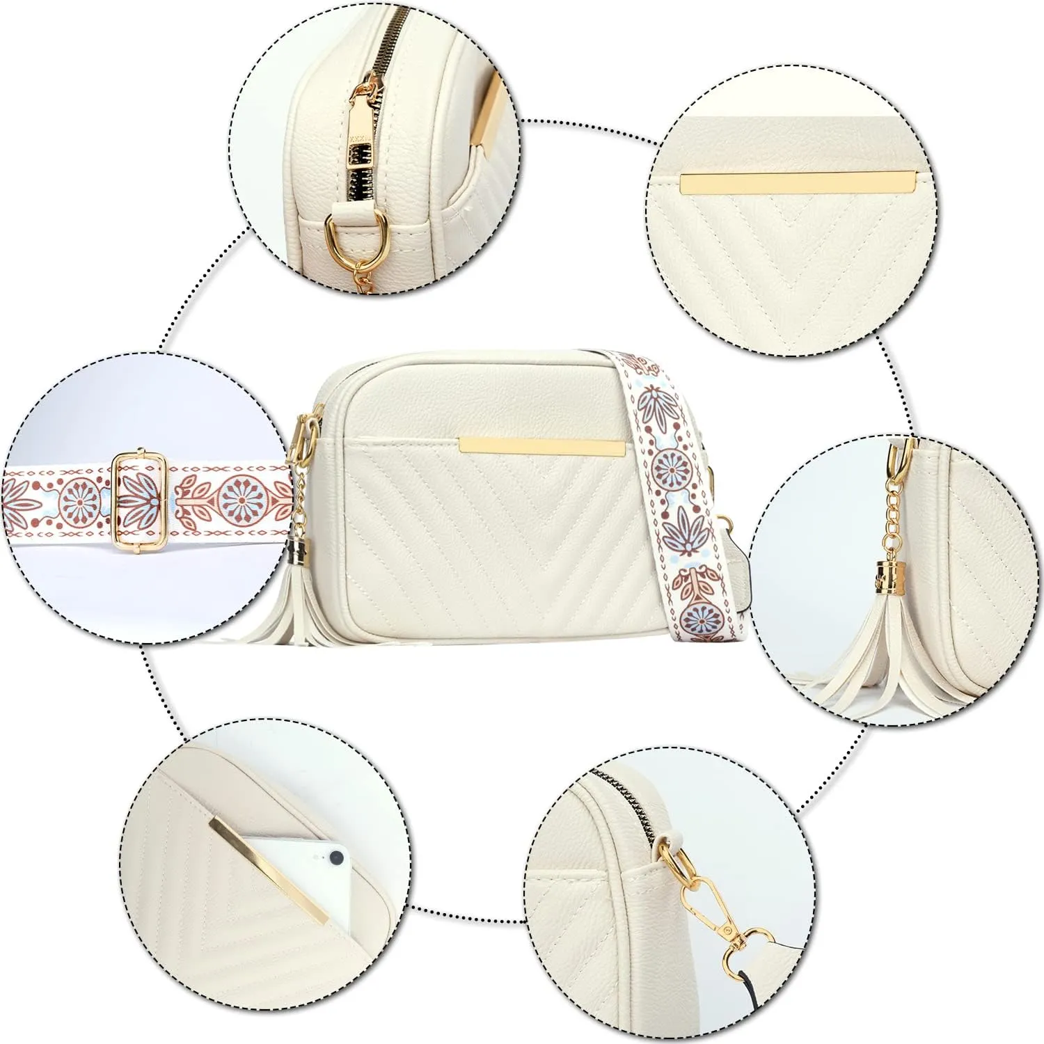 KKXIU Quilted Small Crossbody Bag for Women and Teen Girls Stylish Shoulder Purse with Wide Strap