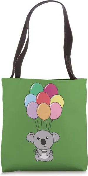 Koala Flies Upwards With Colorful Balloons Kawaii Koalas Tote Bag