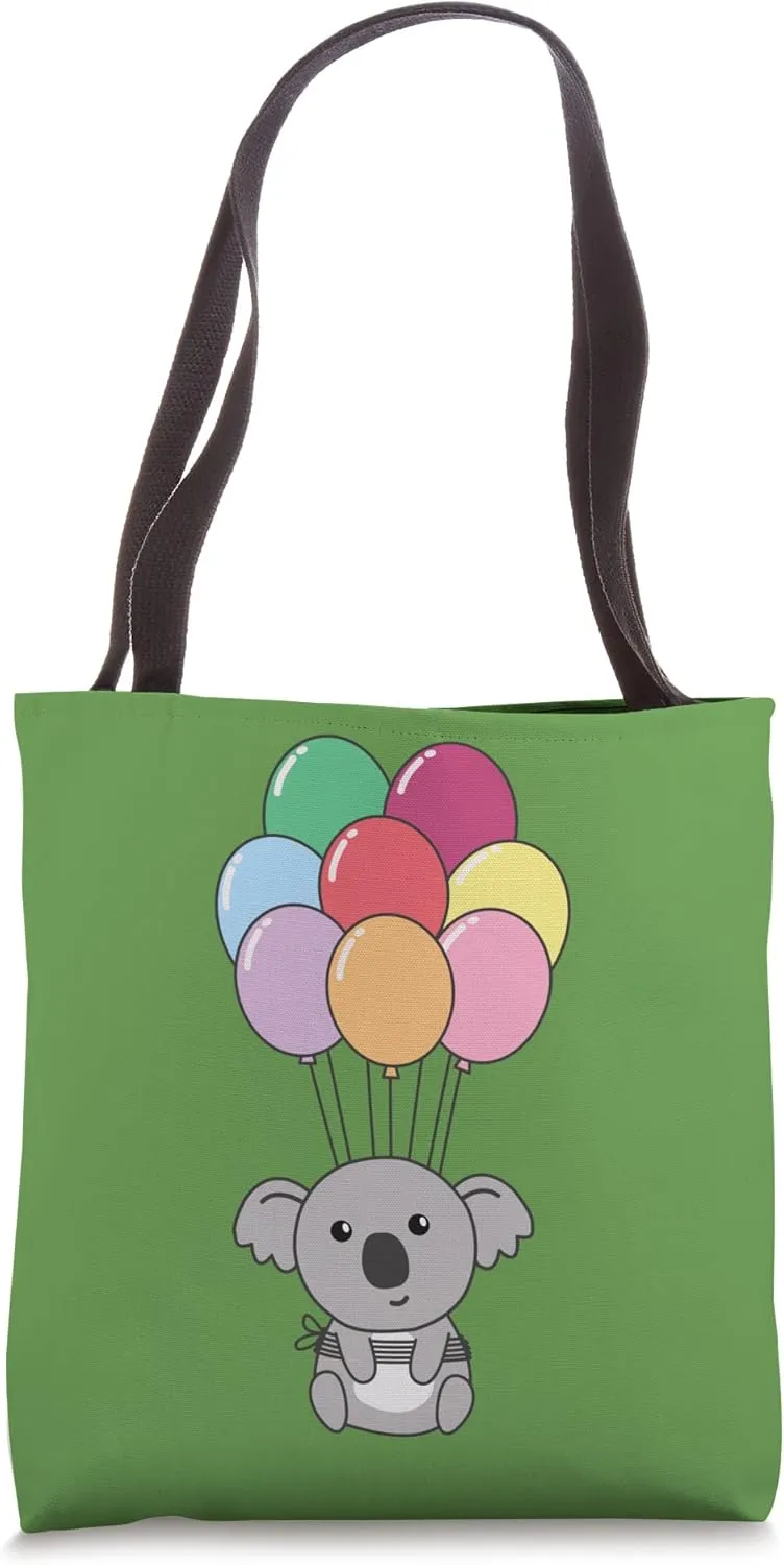 Koala Flies Upwards With Colorful Balloons Kawaii Koalas Tote Bag