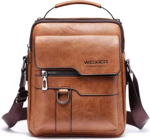 KUANG! Men's Shoulder Bag PU Leather Business Messenger Bag Briefcase Travel Crossbody Multi Pockets Handbag Purse