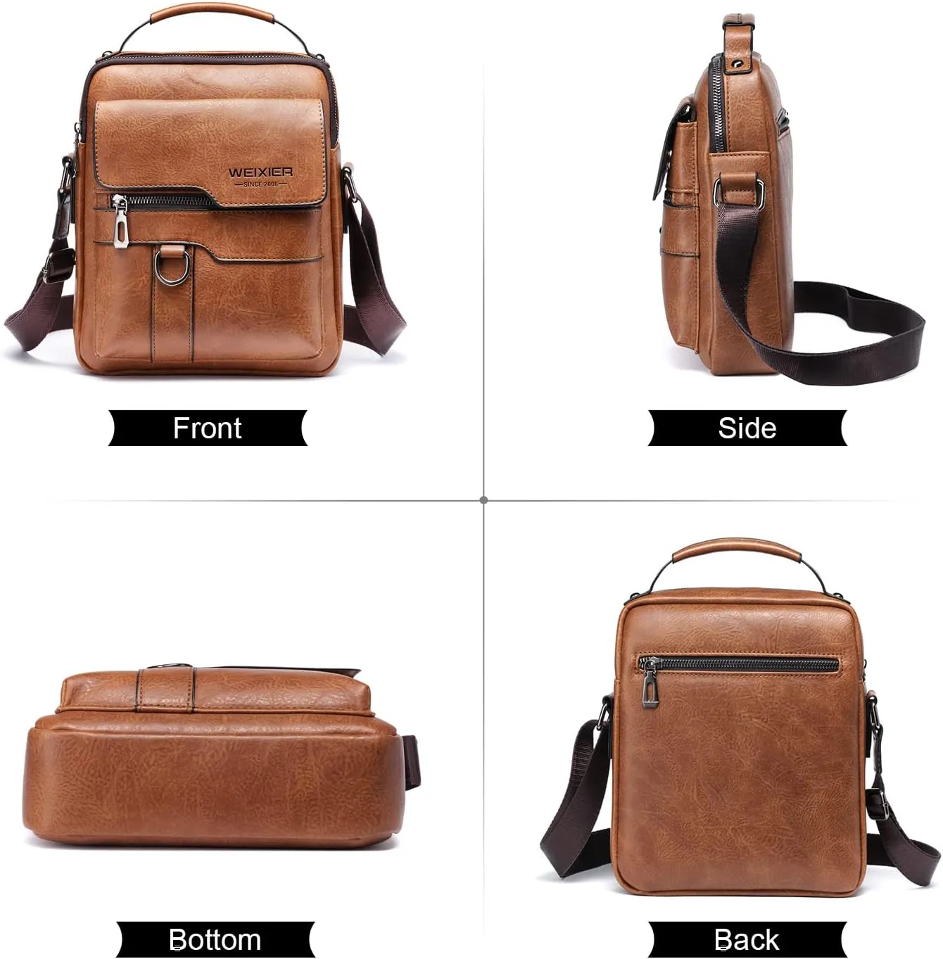 KUANG! Men's Shoulder Bag PU Leather Business Messenger Bag Briefcase Travel Crossbody Multi Pockets Handbag Purse