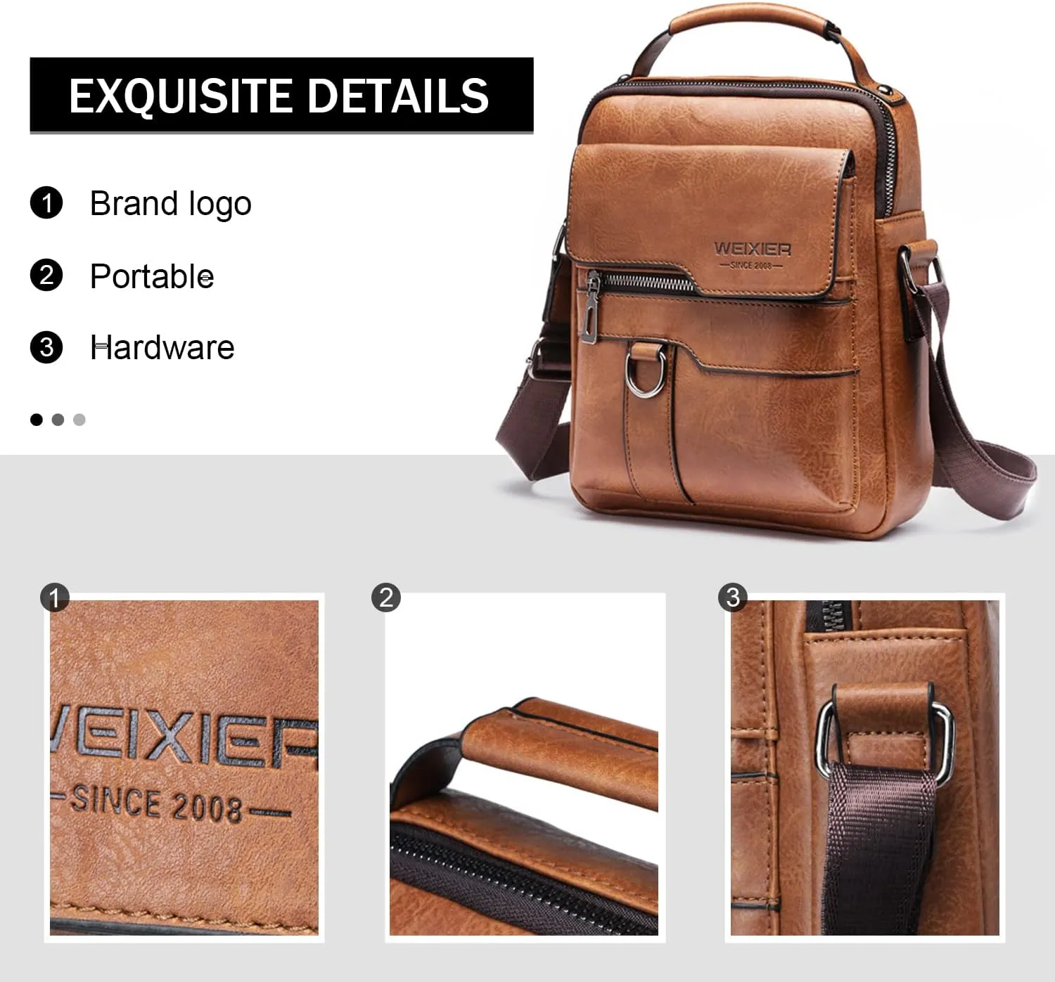 KUANG! Men's Shoulder Bag PU Leather Business Messenger Bag Briefcase Travel Crossbody Multi Pockets Handbag Purse