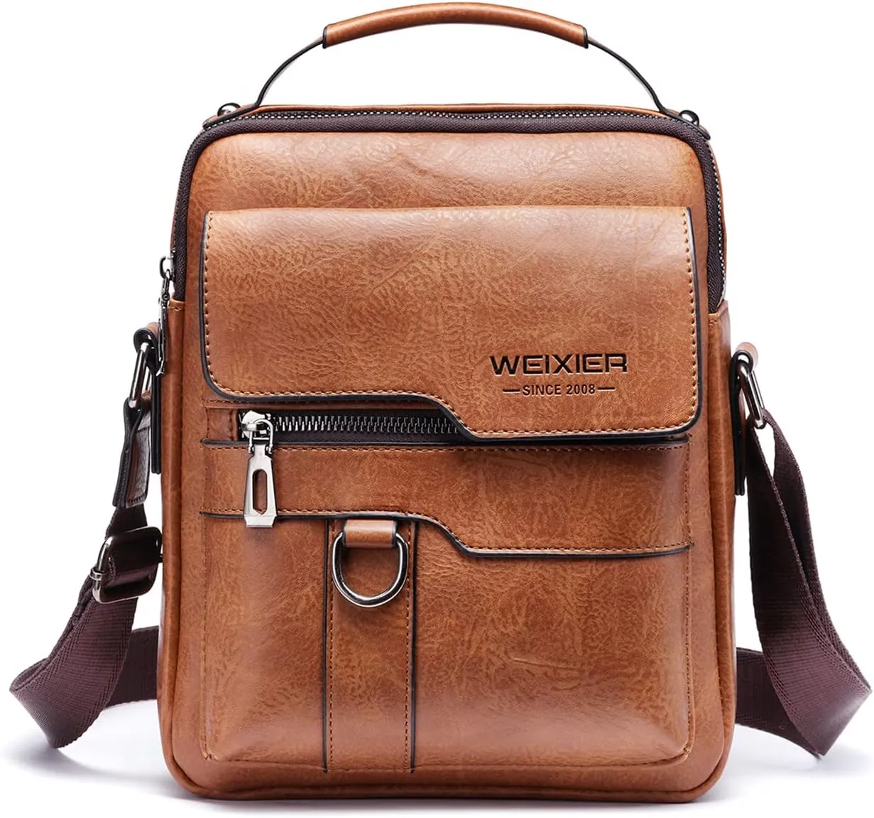 KUANG! Men's Shoulder Bag PU Leather Business Messenger Bag Briefcase Travel Crossbody Multi Pockets Handbag Purse