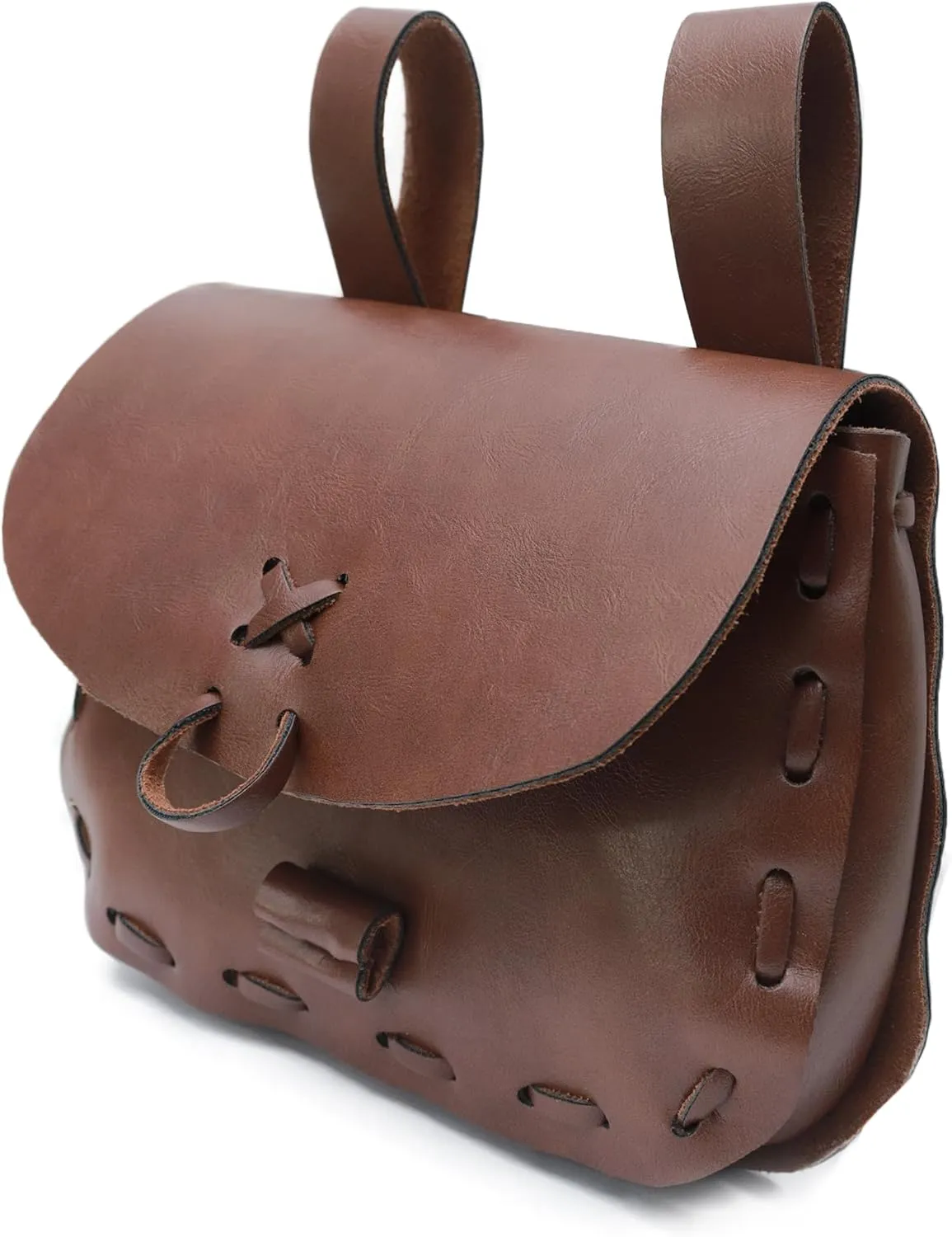 KUOIN Renaissance Belt Pouch, Women Medieval Waist Bag Ren Fest Faux Leather Costume Accessories (Brown)