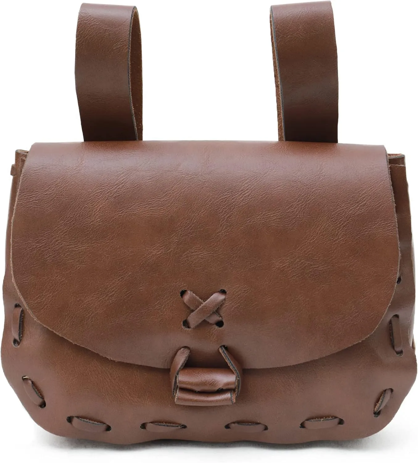 KUOIN Renaissance Belt Pouch, Women Medieval Waist Bag Ren Fest Faux Leather Costume Accessories (Brown)
