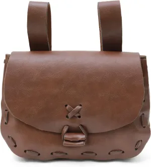 KUOIN Renaissance Belt Pouch, Women Medieval Waist Bag Ren Fest Faux Leather Costume Accessories (Brown)