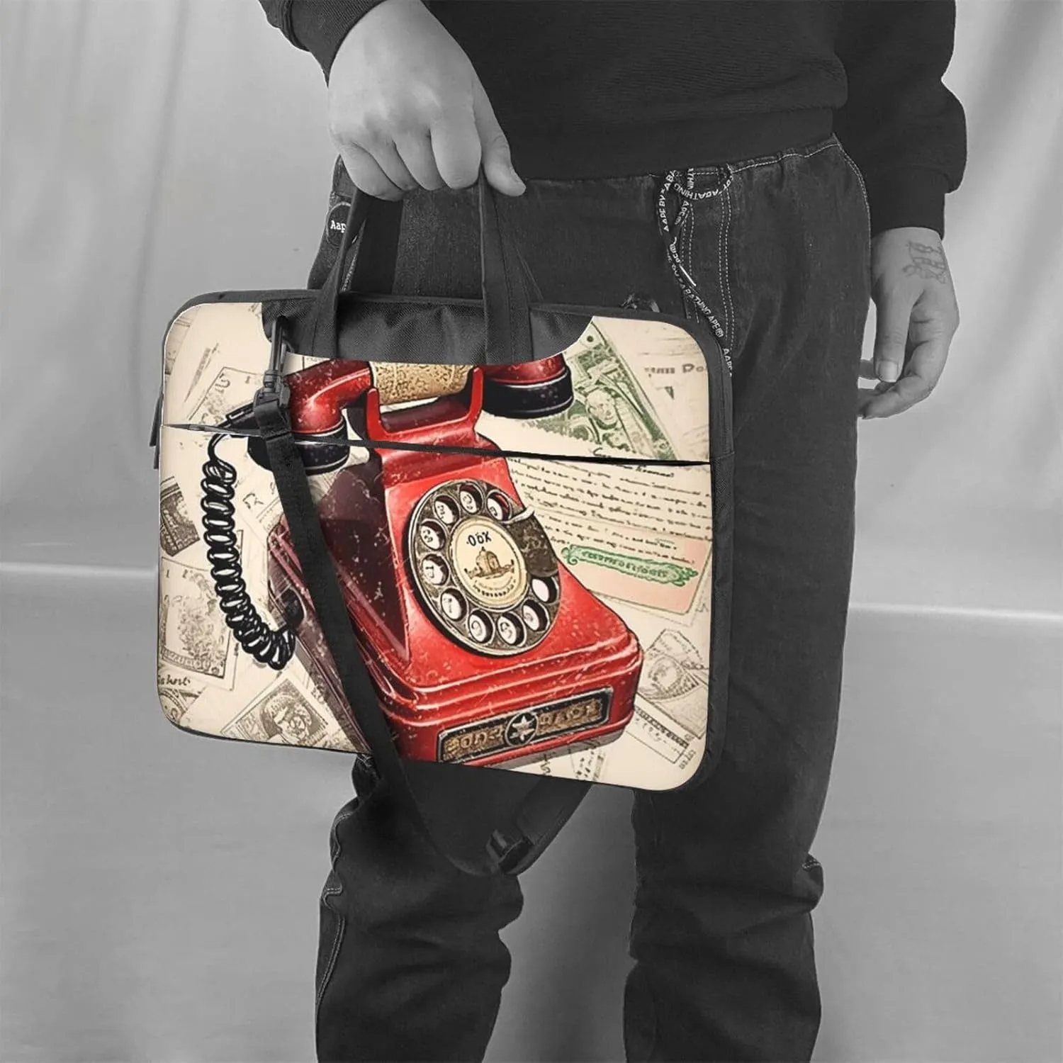 Laptop Shoulder Bag 13-15.6 inch Laptop Bag Stamp Telephone Computer Bag Messenger Bag for Men Women