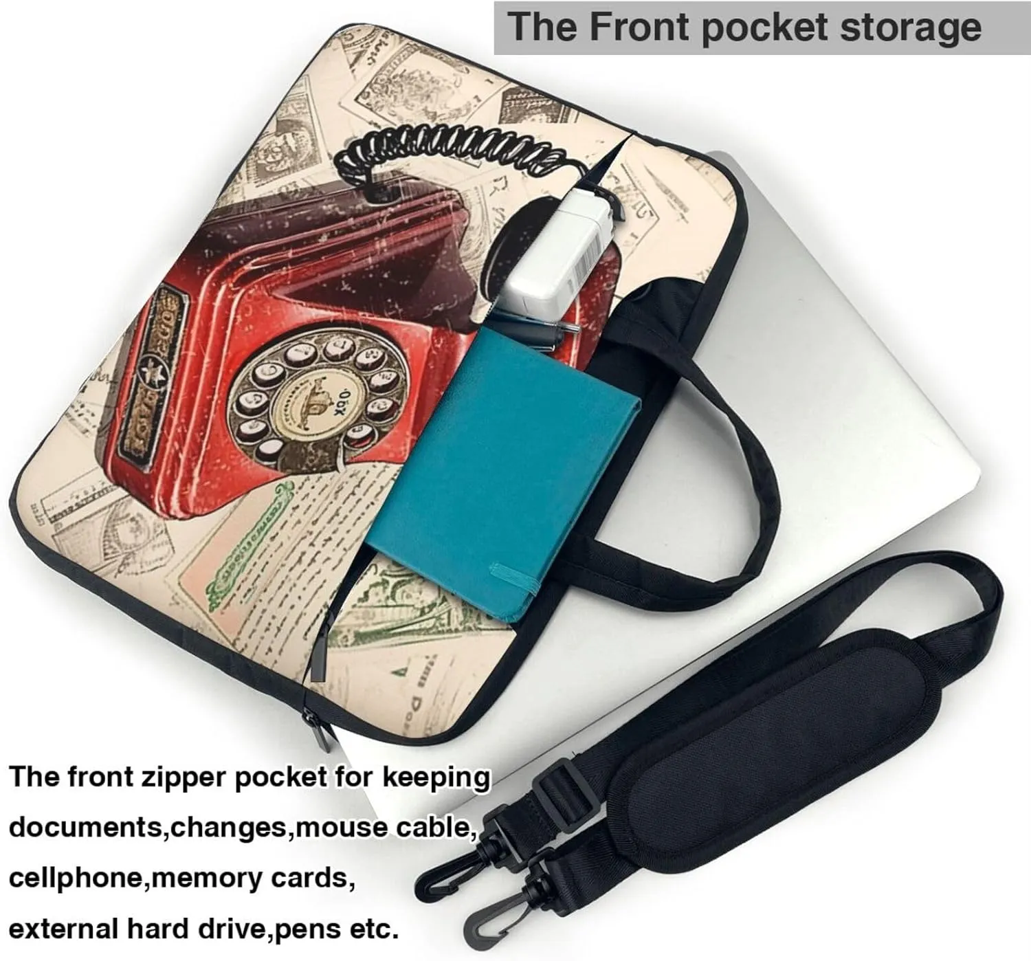 Laptop Shoulder Bag 13-15.6 inch Laptop Bag Stamp Telephone Computer Bag Messenger Bag for Men Women