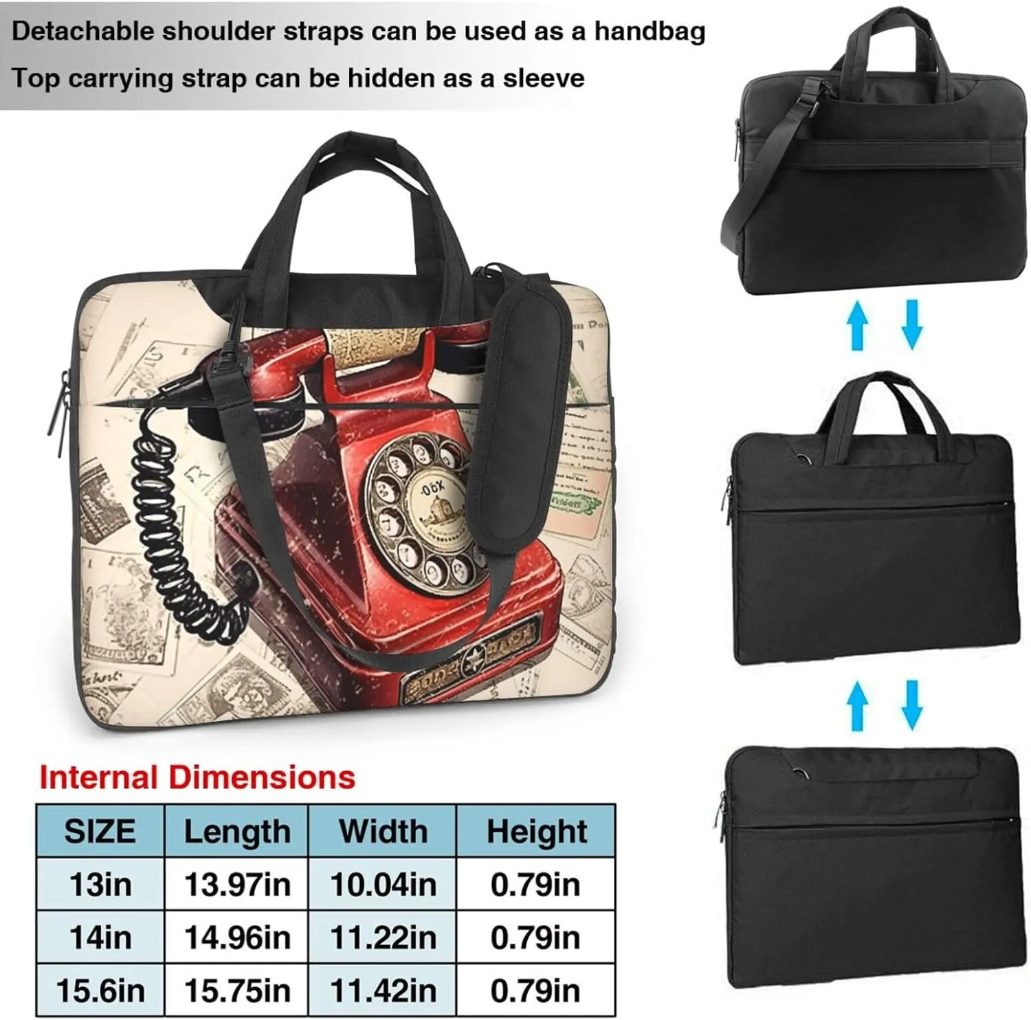 Laptop Shoulder Bag 13-15.6 inch Laptop Bag Stamp Telephone Computer Bag Messenger Bag for Men Women