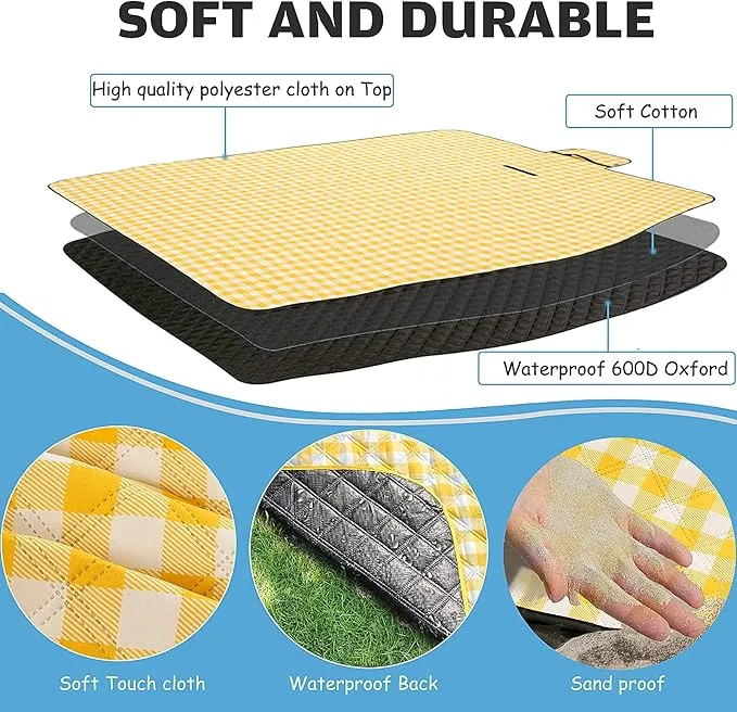 Large Beach Blanket Waterproof Sandproof Picnic Blankets Outdoor Blanket Foldable Beach Mat Sandfree with Carry Strap Lightweight Beach Blankets fit 2 to 4 Adults for Beach Camping Grass Lawn Park