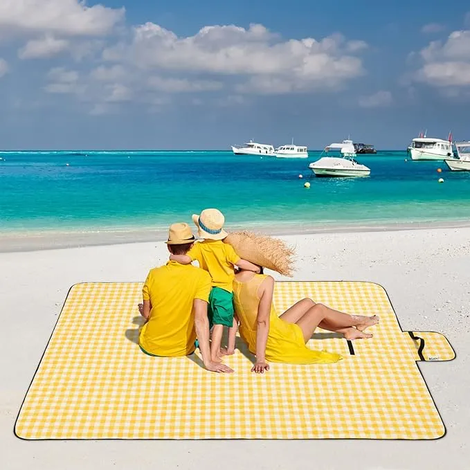 Large Beach Blanket Waterproof Sandproof Picnic Blankets Outdoor Blanket Foldable Beach Mat Sandfree with Carry Strap Lightweight Beach Blankets fit 2 to 4 Adults for Beach Camping Grass Lawn Park
