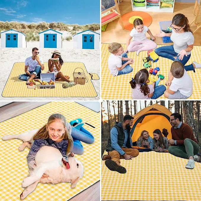 Large Beach Blanket Waterproof Sandproof Picnic Blankets Outdoor Blanket Foldable Beach Mat Sandfree with Carry Strap Lightweight Beach Blankets fit 2 to 4 Adults for Beach Camping Grass Lawn Park