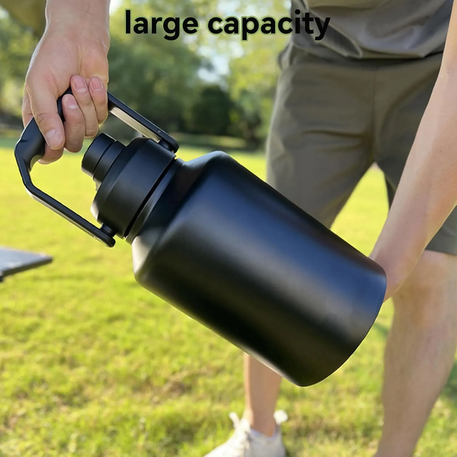 Large Capacity Insulated Cooling Water Bottle 134oz with Folding Handle Large Outdoor Portable Water Bottle with Large Mouth for Easy Cleaning, Insulated Mug for Outdoor Travel Picnic