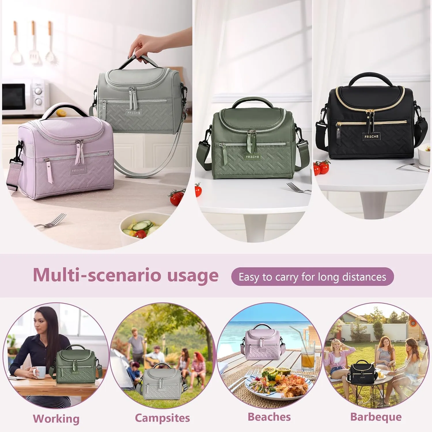Large Lunch Bag Reusable, 8.5L Insulated Lunch Box with Adjustable Shoulder Strap, Soft Cooler Bag Leak-proof Insulation, Women's Insulated Lunch Bag for Work, Picnic, Travel (Sage Green)