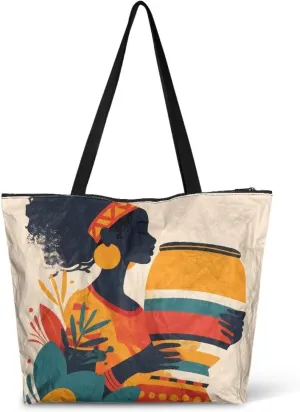 Large Zipper Tote Bag for Gym Work, Holiday Theme Recycle Paper Tote Bags with Handles Reusable Grocery Bag