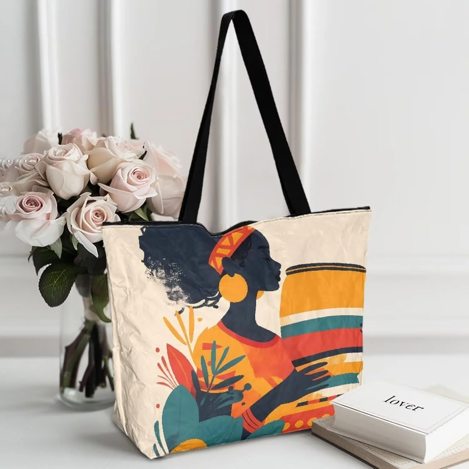 Large Zipper Tote Bag for Gym Work, Holiday Theme Recycle Paper Tote Bags with Handles Reusable Grocery Bag