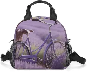 Lavender Field Bike Insulated Lunch Bag Portable Lunch Box Tote Cooler Bags Lunchbox For Travel Picnic Work