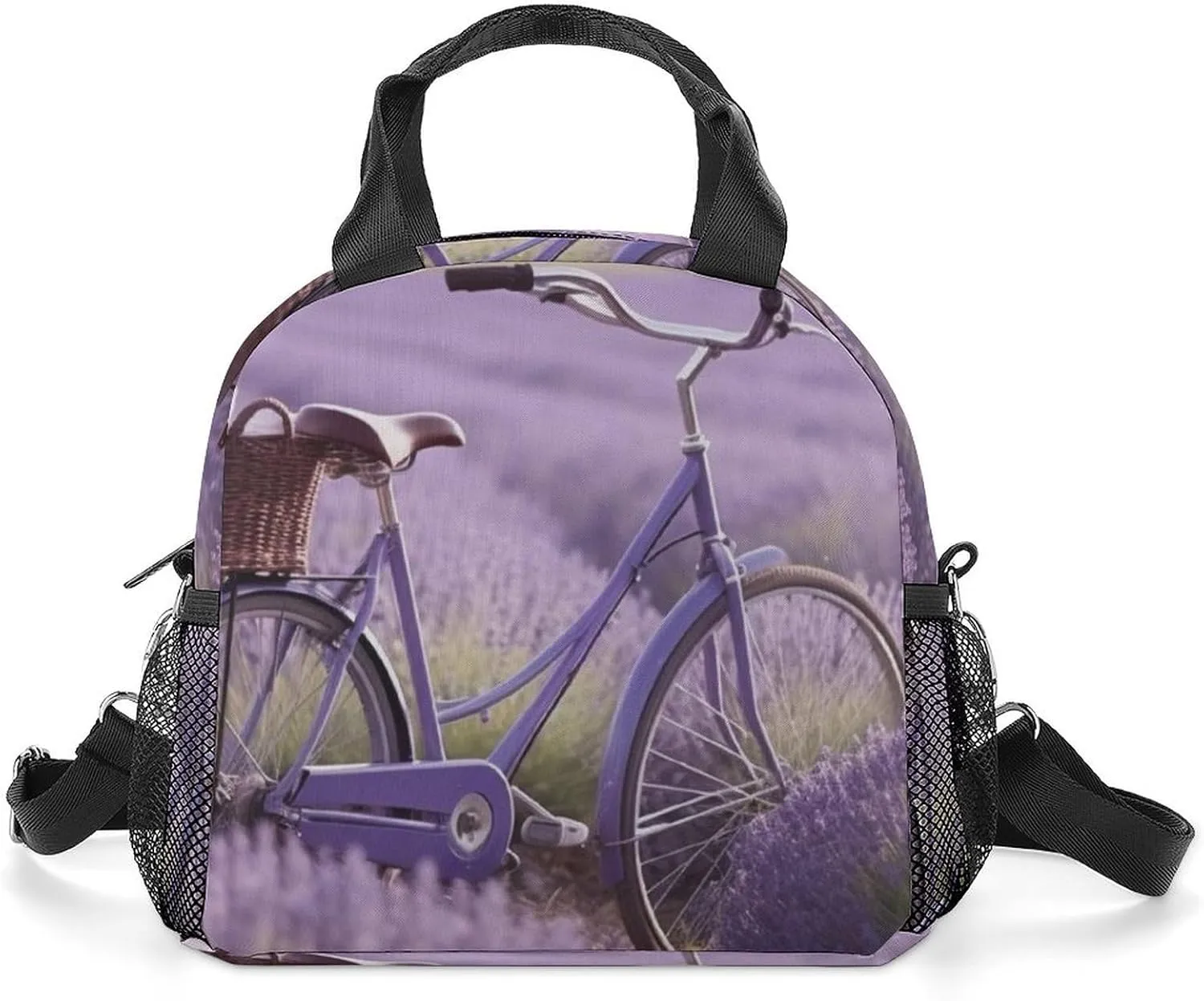 Lavender Field Bike Insulated Lunch Bag Portable Lunch Box Tote Cooler Bags Lunchbox For Travel Picnic Work