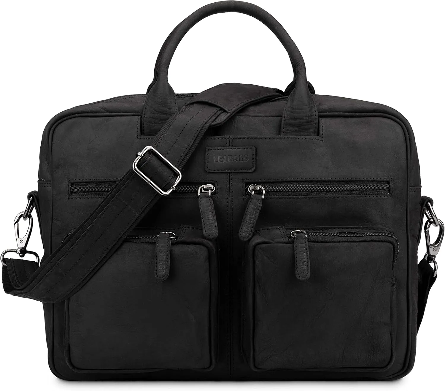 LEABAGS Dallas Leather Shoulder Bag I 15" Laptopbag I Genuine buffalo leather messenger bag I Vintage leather bag I Work bag
