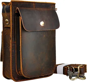 Le'aokuu Mens Genuine Leather Fanny Messenger Shoulder Satchel Waist Bag Pack