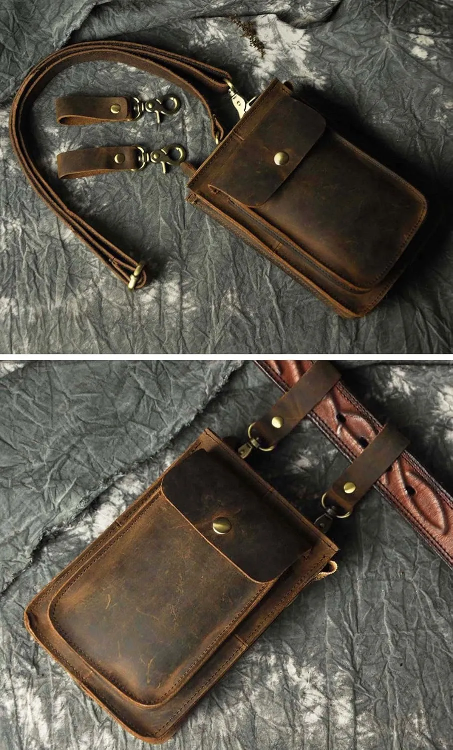 Le'aokuu Mens Genuine Leather Fanny Messenger Shoulder Satchel Waist Bag Pack
