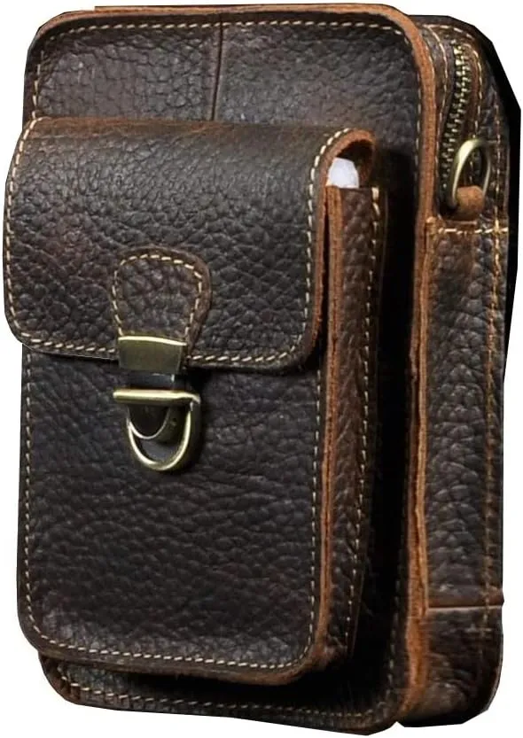 Le'aokuu Mens Genuine Leather Fanny Messenger Shoulder Satchel Waist Bag Pack