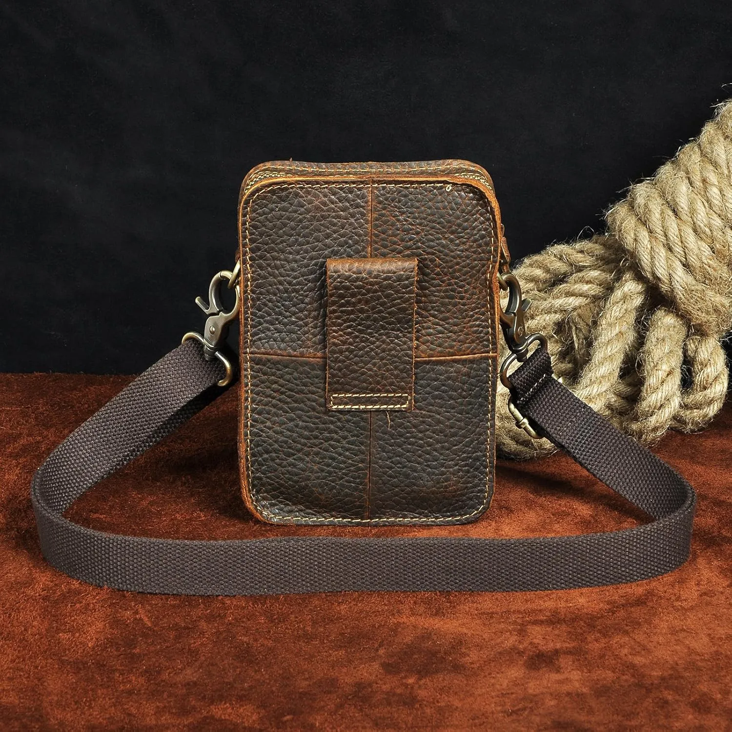 Le'aokuu Mens Genuine Leather Fanny Messenger Shoulder Satchel Waist Bag Pack