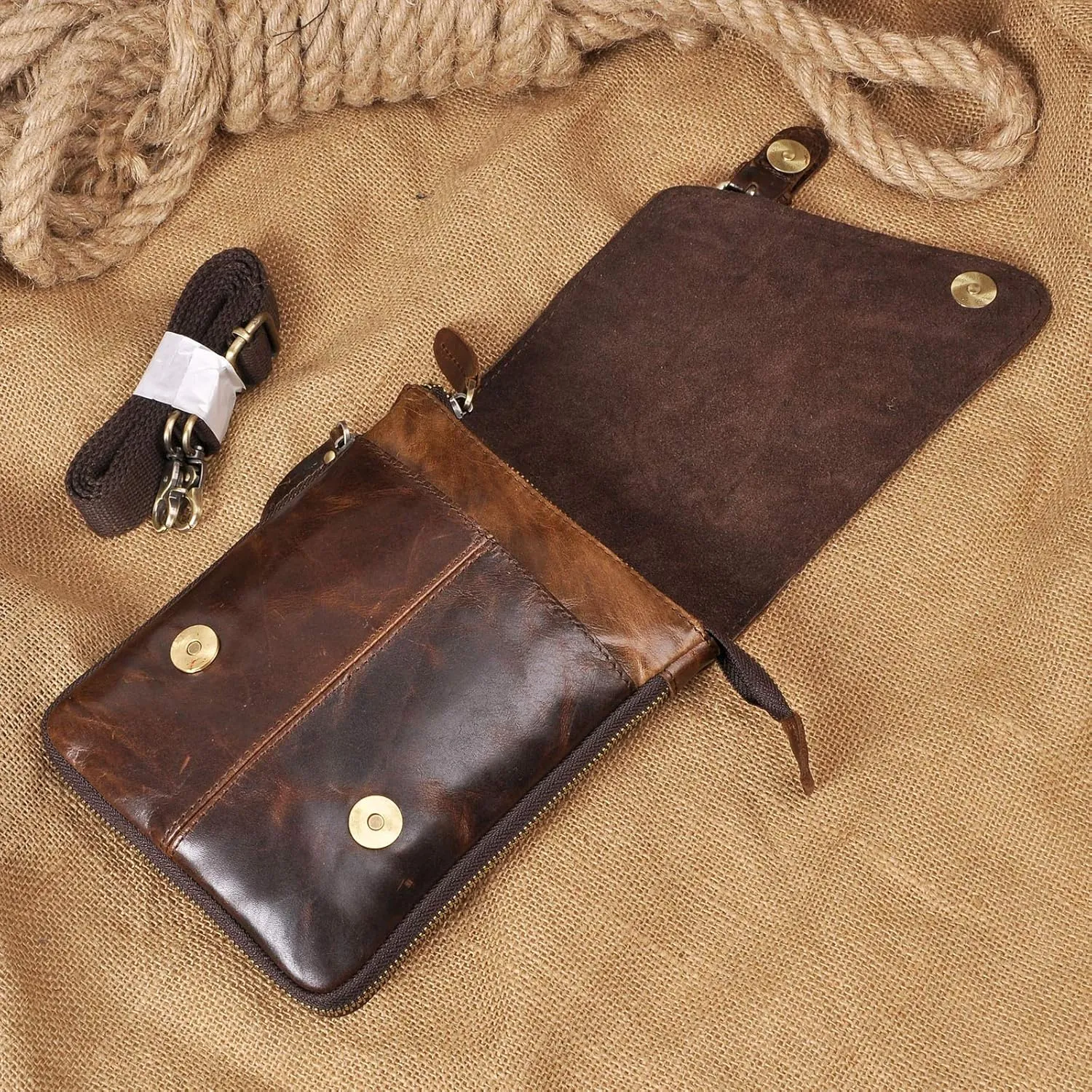 Le'aokuu Mens Genuine Leather Small Messenger Shoulder Satchel Phone Pouch Belt Fanny Waist Bag Pack