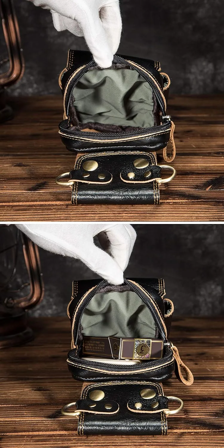 Le'aokuu Mens Genuine Leather Small Messenger Shoulder Satchel Phone Pouch Belt Fanny Waist Bag Pack