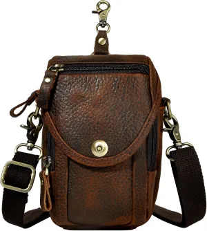 Le'aokuu Mens Original Leather Designer Casual Small Messenger Shoulder Bag Fashion Waist Belt Bag Pack Cigarette Phone Case
