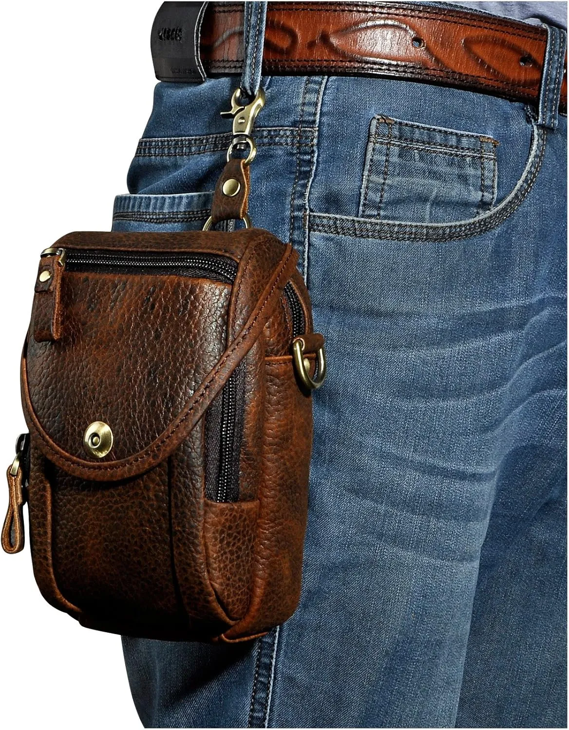 Le'aokuu Mens Original Leather Designer Casual Small Messenger Shoulder Bag Fashion Waist Belt Bag Pack Cigarette Phone Case
