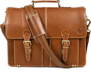 Leather Briefcase Office Bag for Men Padded Laptop Sleeve by Aaron Leather Goods 16Inch