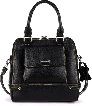 Leather Ladies Handbag – Premium Genuine Leather, Spacious Design, Multiple Compartments, Adjustable Strap, Elegant & Durable(Black)