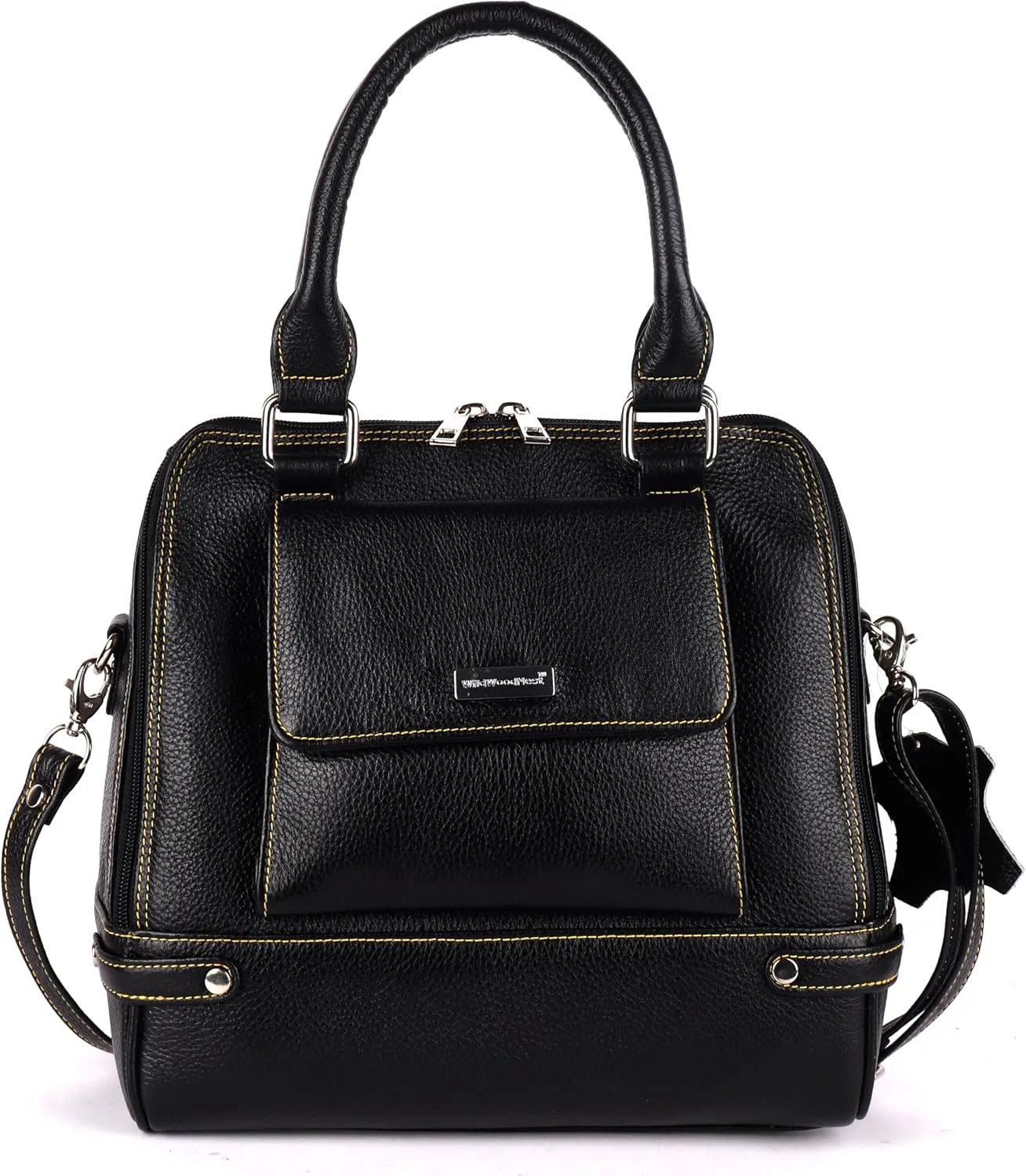 Leather Ladies Handbag – Premium Genuine Leather, Spacious Design, Multiple Compartments, Adjustable Strap, Elegant & Durable(Black)