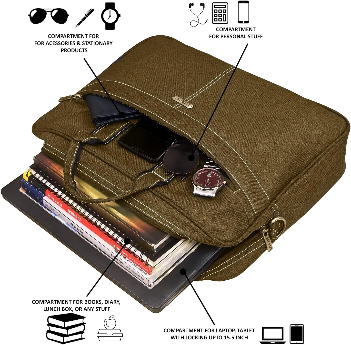 Leather Messenger Shoulder Bag Travel Crossbody Purse Briefcase Business Bag for 12Inch Laptop
