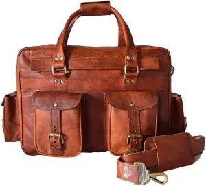 Leather Office Briefcase Messenger Bag 15 Inch Laptop Satchel Men Women Business College School CrossBody Shoulder Bags, Carry-on Pilot Handbag