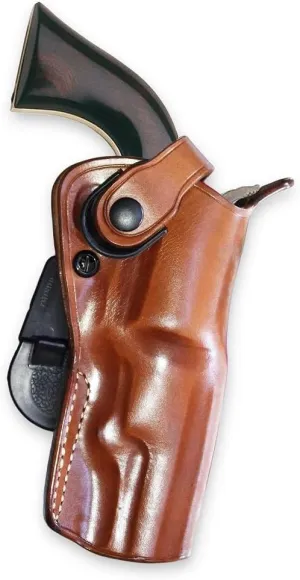 Leather OWB Paddle Holster with Retention Strap, Fits Pietta 1851 .36/44 Cal Captain Schaeffer Black Powder Revolver 4" BBL, Right Hand Draw, Brown Color #5591#