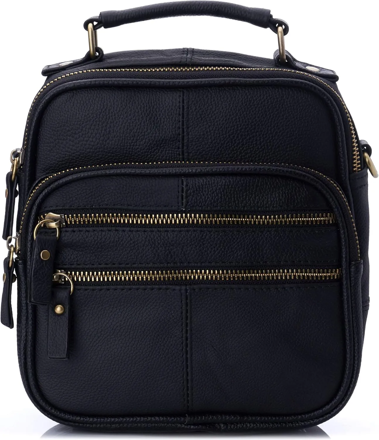 Leather Travel Bag Multipurpose Organizer Handbag Adjustable Strap Tote Black