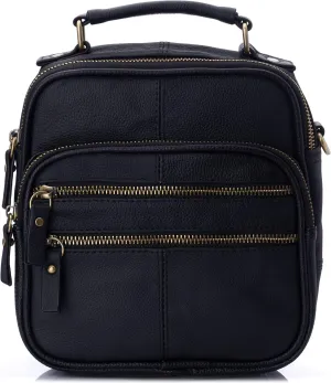 Leather Travel Bag Multipurpose Organizer Handbag Adjustable Strap Tote Black