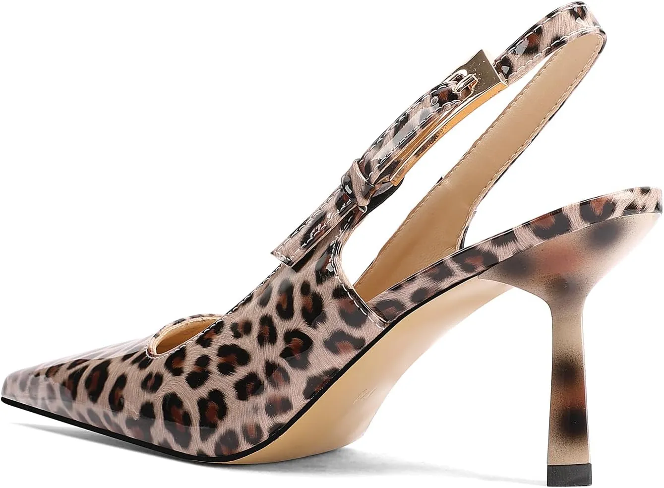 Leopard Buckle Slingback Pumps for Womens Square Toe Comfortable Kitten Heel Dress Party Shoes