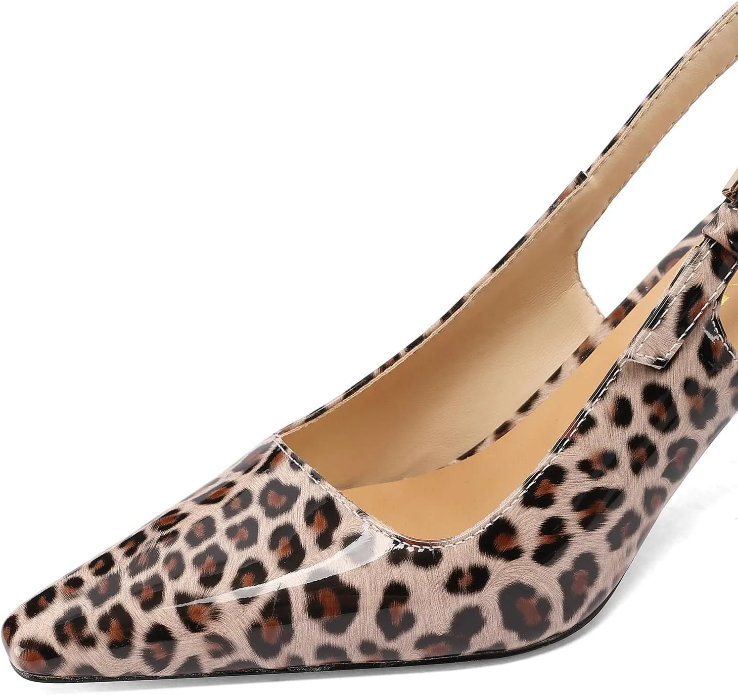 Leopard Buckle Slingback Pumps for Womens Square Toe Comfortable Kitten Heel Dress Party Shoes