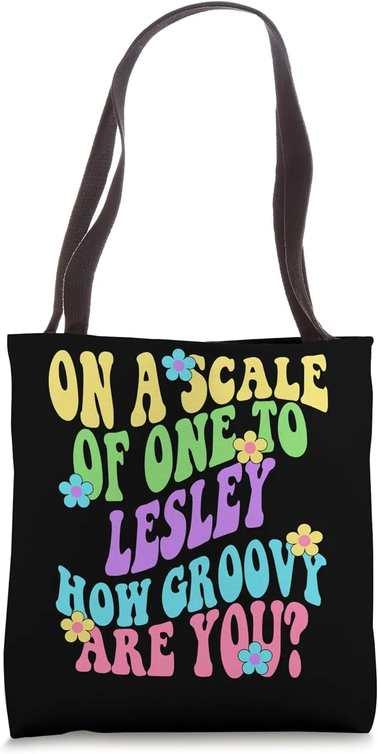 LESLEY Cute Retro Girls Groovy LESLEY Personalized Name Tote Bag