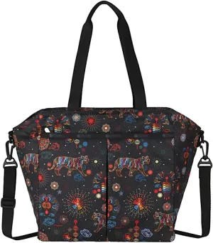 LeSportsac Bright Fortune Large Ever Tote Handbag/Satchel & Convertible Crossbody   Top Handle Tote & Cosmetic Bag, Style 3801/Color E476, Festive & Colorful Graphics Evoke Optimism & Strength