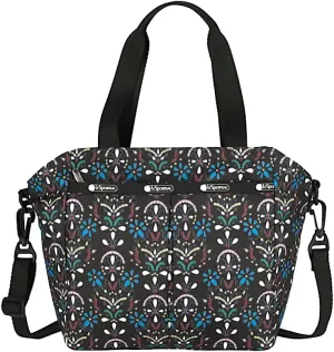LeSportsac Cloistered Jewels Large Ever Tote Handbag/Satchel & Convertible Crossbody   Top Handle Tote & Cosmetic Bag, Style 3802/Color E469, Mosaic Art Tiles in Colorful Crest & Flower Motifs