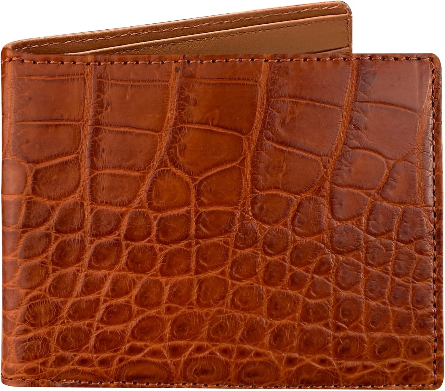 Light Brown Leather Wallet For Men With Flip Up ID Holder Credit Card Premium Croc Wallet AIIigator Bifold RFID Blocking Handmade Gift For Birthday Wedding Anniversary Father's Day VINAM-30