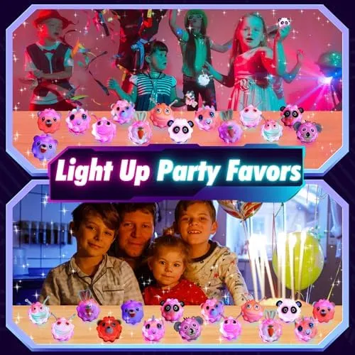 Light Up Animal Pop Balls Toys Party Favors,Goodie Bags Stuffers for Kids,Glow in Dark Pop Balls Birthday Party Favors,Pinata Stuffers,Carnival Prizes,Classroom Prizes