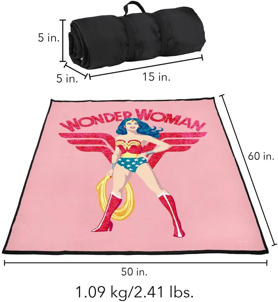 LOGOVISION Wonder Woman Picnic Outdoor Blanket, 50"x60" Ww Sparkle, Foldable Blanket for Picnic, Beach, Camping, Park, Tailgate